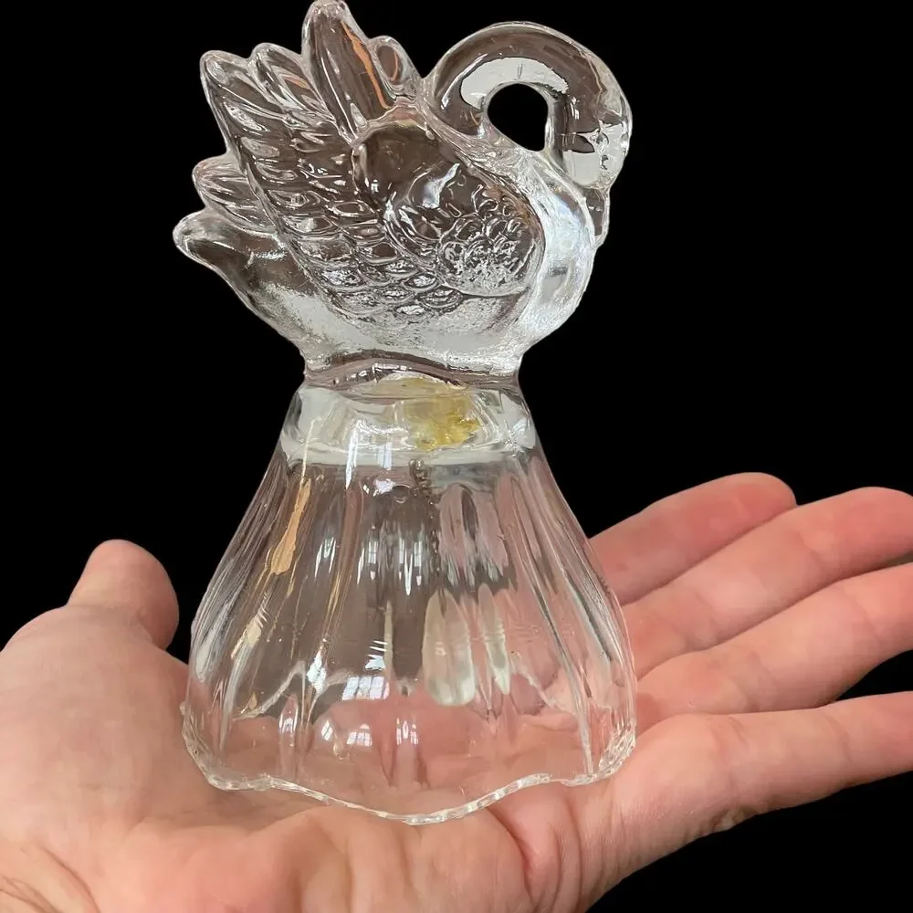 Vintage Glass Swan Bell Handle Branson Missouri Souvenir Pastel Scalloped Rim